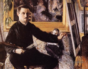 Gustave Caillebotte œuvres - Autoportrait avec chevalet Gustave Caillebotte